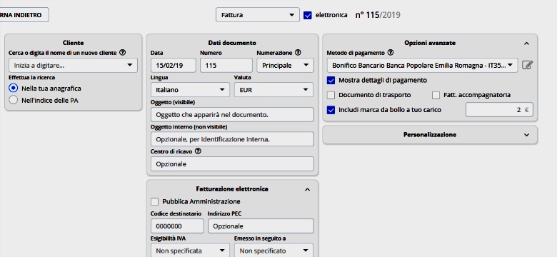 Fattura elettronica marca da bollo