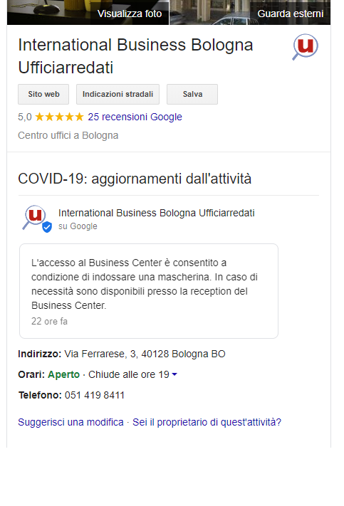 Un esempio di pagina MyBusiness